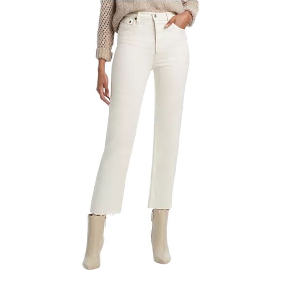 RE/DONE 70S Stove Pipe High Rise Vintage White Button Fly Ankle Jeans Size 28 - Picture 1 of 12